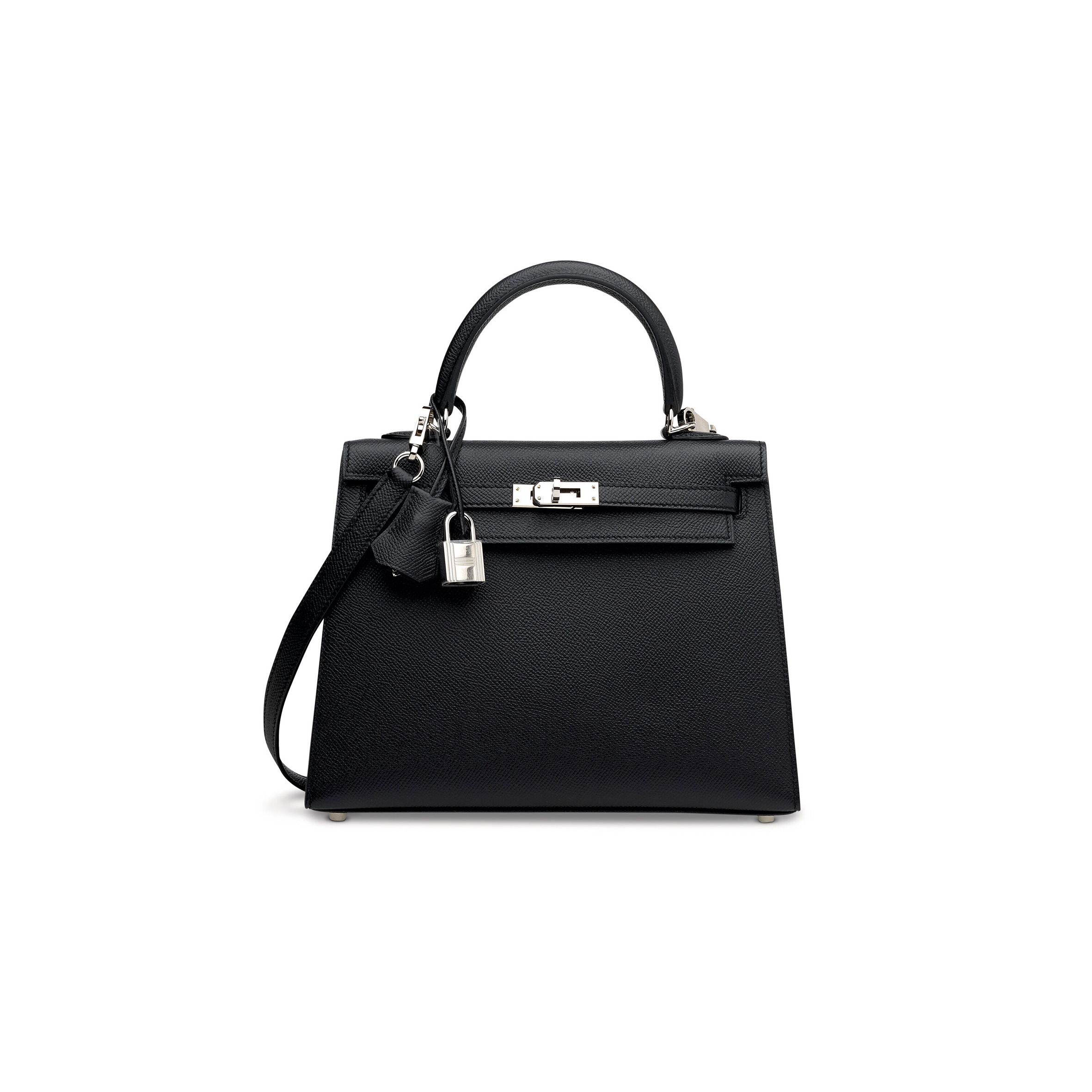 HERMÈS A BLACK EPSOM LEATHER SELLIER KELLY 25 WITH PALLADIUM HARDWARE (25*17*7cm)